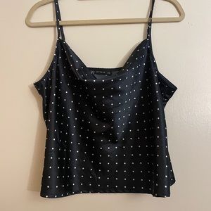 Black and White Polka Dot Cowl Neck Tank